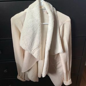Suede and fur knit flyaway jacket